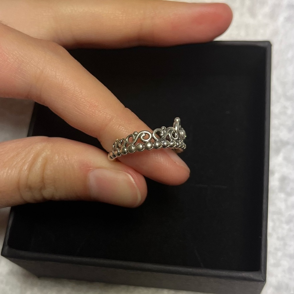Pandora Princess Tiara Crown Ring sterling silver cubic zirconia 925 silver Sz 6 - Picture 5 of 8